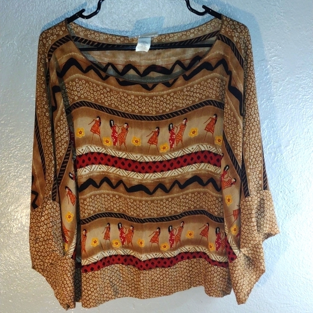 Unique Vintage Dress Barn Art to Wear Folk Art Top L